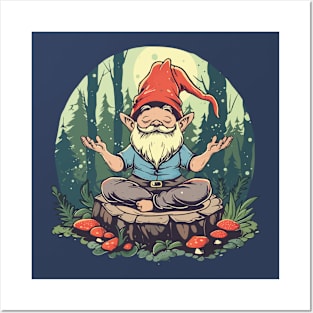 Gnome and mushrooms meditation Posters and Art